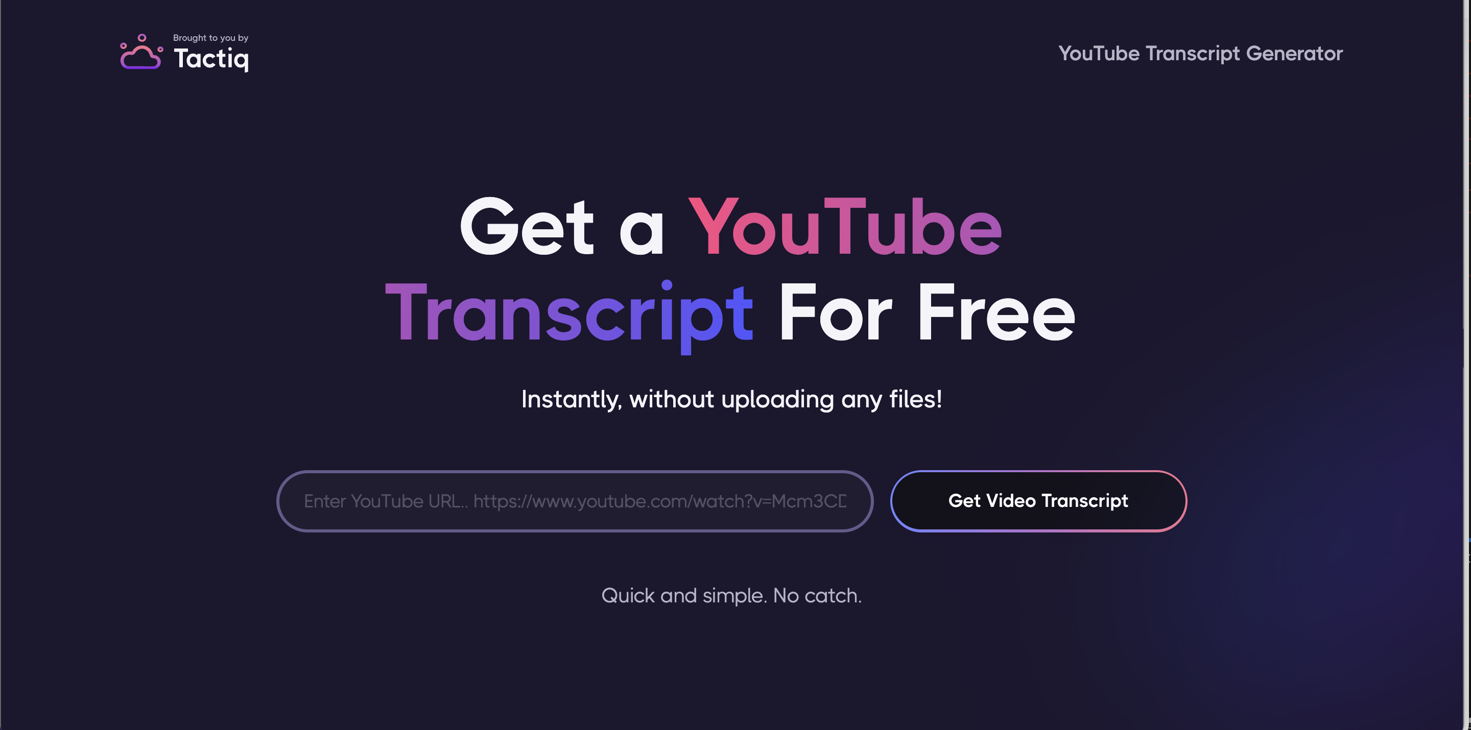 Free Youtube Transcript Generator By Tactiq io